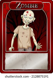 Creepy zombie character game card template illustration