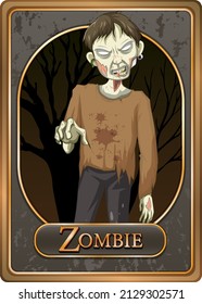 Creepy zombie character game card template illustration