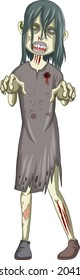 Creepy zombie character on white background illustration