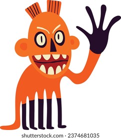 Creepy zombie character. Vibrant bright Strange ugly Halloween characters. Cute bizarre comic characters in modern flat hand drawn style