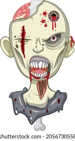 Creepy zombie face on white background illustration