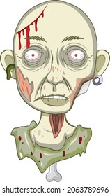 Creepy zombie face on white background illustration