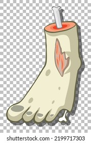 Creepy zombie foot isolated on grid background illustration