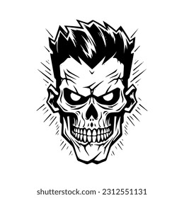 Creepy zombie hand drawn logo design illustration with a chilling and haunting presence. Perfect for horror themed brands and events