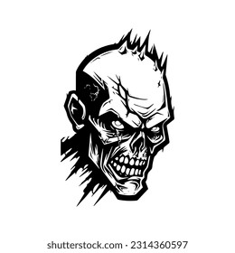 Creepy zombie hand drawn logo design illustration with a chilling and haunting presence. Perfect for horror themed brands and events