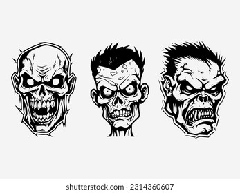creepy zombie hand drawn logo design illustration