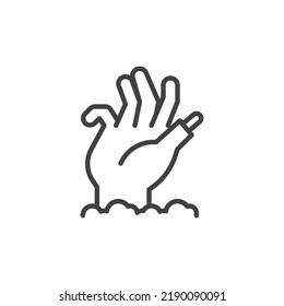 Creepy zombie hand line icon. linear style sign for mobile concept and web design. Zombie hand outline vector icon. Symbol, logo illustration. Vector graphics