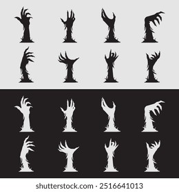 Creepy Zombie Hand Silhouettes Vector Set Perfect for Halloween, Horror Themes, and Spooky Designs