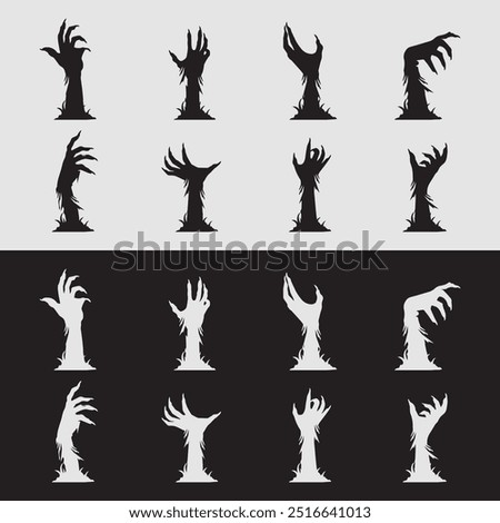 Creepy Zombie Hand Silhouettes Vector Set Perfect for Halloween, Horror Themes, and Spooky Designs
