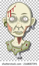 Creepy zombie head on grid background illustration