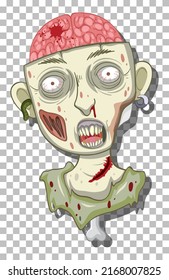Creepy zombie head on grid background illustration