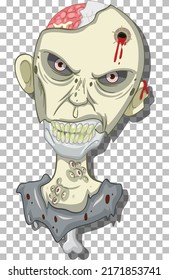 Creepy zombie head on grid background illustration
