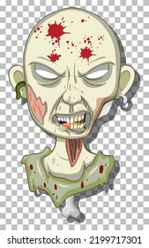 Creepy zombie head on grid background illustration