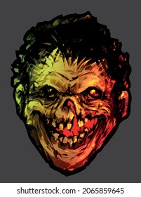 creepy zombie head smiling halloween vector illustration