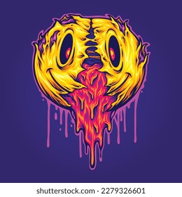 Creepy zombie melted smiley emoticons logo cartoon illustrations vector illustrations for your work logo, merchandise t-shirt, stickers and label designs, poster, greeting cards advertising business 