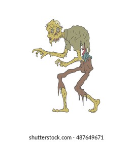 Creepy Zombie With Melting Skin With Rotting Flesh Outlined Hand Drawn Adult Style Illustration Isolated On White Background