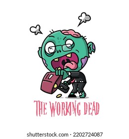 A CREEPY ZOMBIE WORKER WITH HIS EMPTY WALLET CARTOON ILLUSTRATION