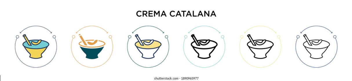 Crema catalana icon in filled, thin line, outline and stroke style. Vector illustration of two colored and black crema catalana vector icons designs can be used for mobile, ui, web