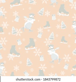 Crema orange pattern background with snowman and skates