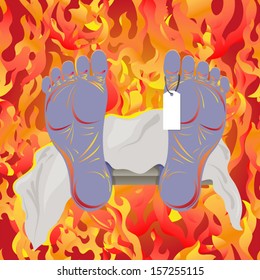 Cremation of dead man's body in the morgue vector illustration