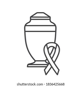 cremation urn with black mourning ribbon icon - vector illustration