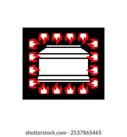 Signo de crematorio. Quemar un ataúd es un símbolo de entierro.