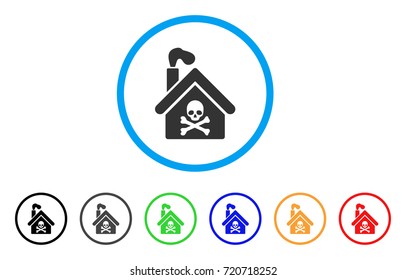 Crematory Building rounded icon. Style is a flat crematory building gray symbol inside light blue circle with black, gray, green, blue, red, orange color versions.