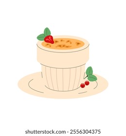 Creme brulee. French cuisine, food, dish. Vector illustration isolated on white background