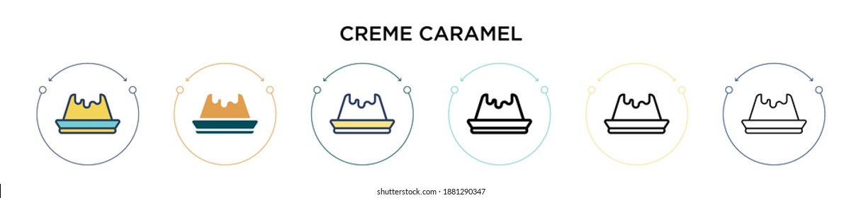 Creme caramel icon in filled, thin line, outline and stroke style. Vector illustration of two colored and black creme caramel vector icons designs can be used for mobile, ui, web