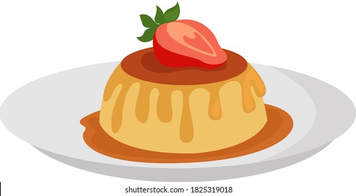 Creme caramel, illustration, vector on white background