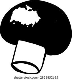 Cremini Mushroom Black and White Vector Illustration
