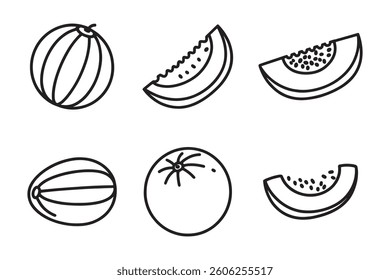 
Crenshaw Melon line art set isolated flat vector illustration on white background.