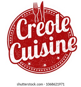 Creole cuisine grunge rubber stamp on white background, vector illustration