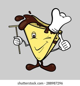 Crepe cartoon character with human facial features holding a spreader. Vector illustration, isolated on white background, eps 10.