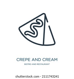 crepe and cream thin line icon. cream, sugar linear icons from bistro and restaurant concept isolated outline sign. Vector illustration symbol element for web design and apps.