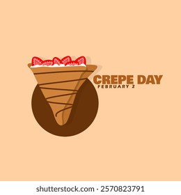 Crepe Day to celebrate on February 2nd. A crepe with cream filling and pieces of strawberry on a beige background. Food event banner.