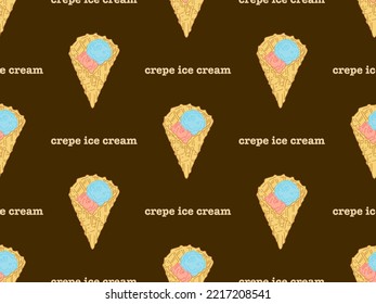 Crepe ice cream cartoon character seamless pattern on brown background