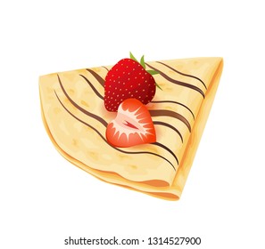 Crepe icon with strawberry and chocolate isolated on white. Vector illustration.