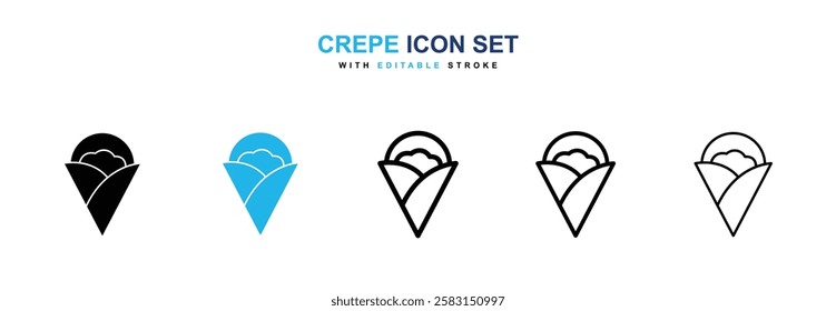 Crepe icons vector collection in black and blue colors on white background