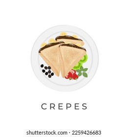 Logotipo De Ilustración Del Vector De Crepe Pancake Con Llenado De Chocolate Y Fruta Fundido