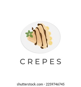Logo De Ilustración Del Vector De Crepe Pancake Con Topping De Banana Y Chocolate
