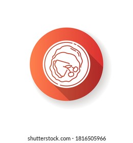 Crepe red flat design long shadow glyph icon. Thin french pancakes. Yummy traditional dish. Dessert with syrup. National european sweet food. Dining at restaurant. Silhouette RGB color illustration