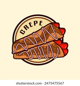 Plantilla de Ilustración vectorial de Anuncio de crepe o fresa con logotipo de chocolate