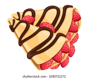 Crepe with strawberry and chocolate tasty pancakes vector illustration isolated on white background web site page and mobile app design.