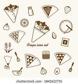 Crepe & sweets icon illustration set	