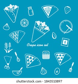 Crepe & sweets icon illustration set	