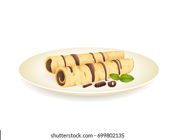 Crepes with chocolate cream isolated on white. Vector illustration.