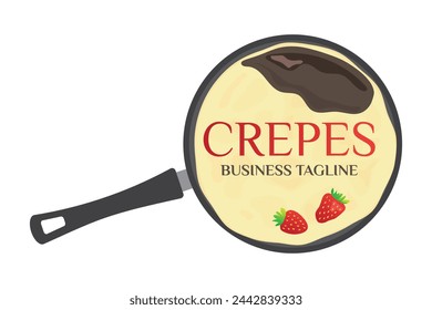 Crepes or Pancakes in Crepe Pan Logo with Strawberries