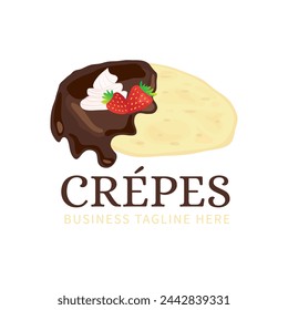 Crepes or Pancakes Logo with Chocolate, Cream and Strawberry