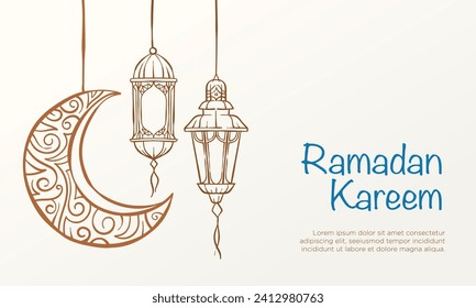 Crescent and Arabic lantern hand drawn vector illustration. Suitable for Ramadan Kareem poster background template.